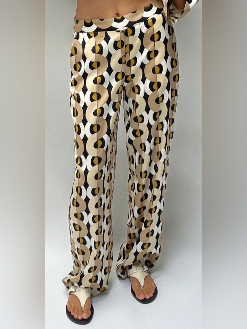 Zara Neutral Geometric Print Wide-Leg Pants M NWOT